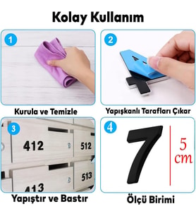 Yapışkanlı Kapı Numarası Küçük Boy 50 mm 5 cm Numara 7 Rakam Yedi Sayı Siyah Renk Numaralar 1 Adet