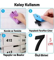 Yapışkanlı Kapı Numarası Küçük Boy 50 mm 5 cm Numara 7 Rakam Yedi Sayı Siyah Renk Numaralar 1 Adet