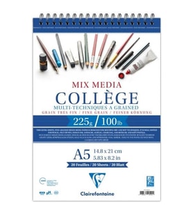ESMO MX92522 CLAIREFONTAINE MIX MEDIA COLLAGE ÇOK AMAÇLI SPİRALLİ RESİM DEFTERİ/BLOK A5 225GR 20YP.