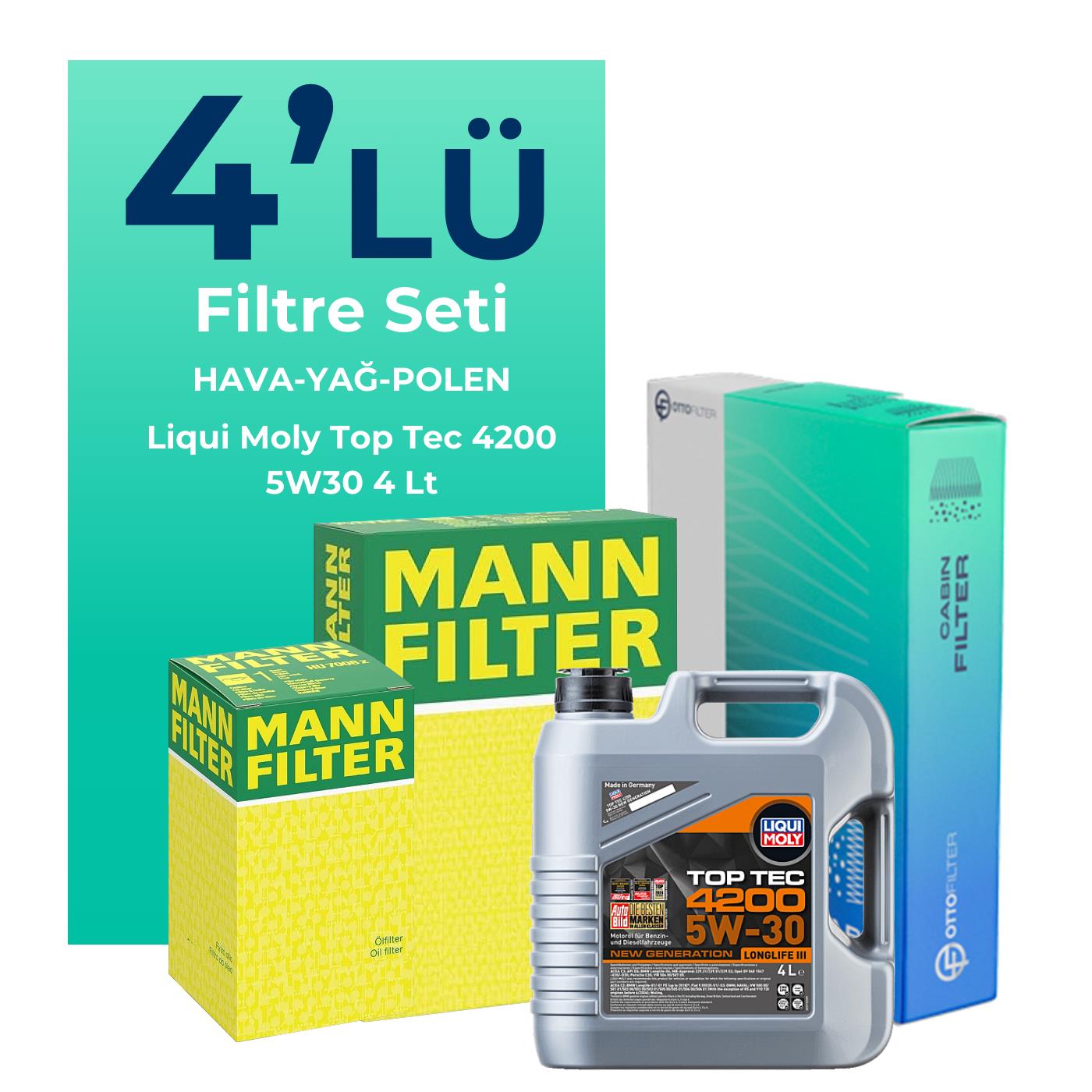 MANN Volkswagen Beetle 1.4 TSi Filtre Bakım Seti Liqui Moly Motor Yağlı (2011-2017) 4 Lü