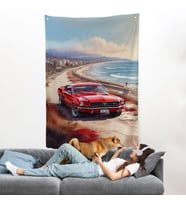 Sahil Kenarındaki Kırmızı Mustang Duvar Örtüsü-7770
