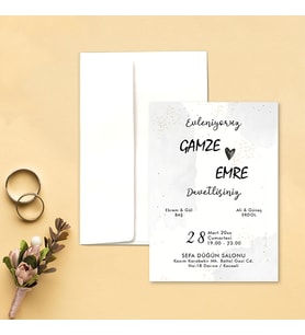 Davetiye Zarf ve Baskı Dahil (Beyaz yada Kraft Zarflı) - Kına, Nişan, Nikah, Düğün Davetiyesi (Beyaz)