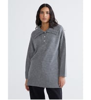 LCW Modest Gri Polo Yaka Kadın Triko Kazak