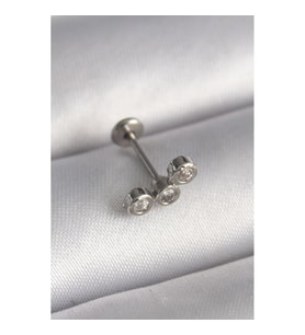 316L Çelik Gümüş Renk Zirkon Taşlı Tragus Piercing - TJ-PR1349 TG-V 7603