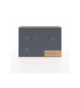 Arges Dolap 12 Raflı 2 Çekmeceli 7 Kapaklı 220x30x163 Çam-Antrasit/Çam