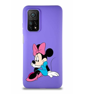 Xiaomi Mi 10T Soft Premier Kapak Minnie Mouse-E Tasarımlı Silikon Kılıf - Mor (Şeffaf)