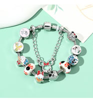 Pandora Tarz ,Disney, Mickey ve Minnie Donald Duck, Renkli Charmlı Bİleklik, Ahşap Kutu içerisinde