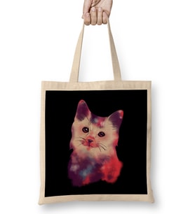 Cute Space Galactic Artsy Cat Kitten Bez Çanta Uzun Saplı