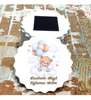 Magnet Hediyelik - Erkek Bebek Mavi Balonlu Sevimli Ayıcık Tasarım