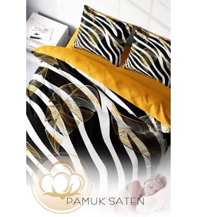 Çift Kişilik ( Lastikli Çarşaflı ) %100 Pamuk Saten Nevresim Takımı Zebra Feather