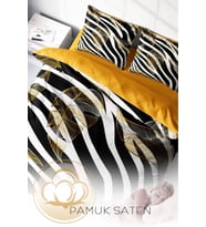 Çift Kişilik ( Lastikli Çarşaflı ) %100 Pamuk Saten Nevresim Takımı Zebra Feather