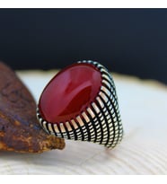 Oval Akik Taşlı 925 Ayar Gümüş Erkek Yüzüğü