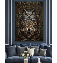 Kedi Ve Baykuş Totem Portresi Dekoratif Kanvas - Mdf Ahşap Tablo
