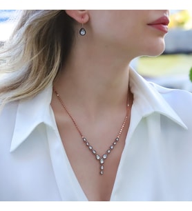 Damla Elmas Montür Modeli Rose Gold Gümüş Set