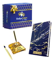 Hediye Kutulu Kişiye Özel Gold Mermer Tasarımlı İmza Kalemi ve Defter (Model 1)