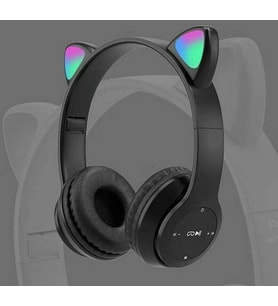P47m Kulaklık Bluetooth Kulaklık Kulaklık Kablosuz Kedi Kulak Gürültü Önleyici Kulaklıklar Stereo Katlanabilir Spor Kulaklık Mikrofonlu Kulaklık Siyah