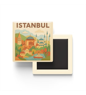 İstanbul - Memleket Temalı - Paper Cut Art - Baskılı Buzdolap Magneti Kare - 9x9 cm