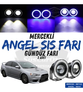 Mitsubishi Lancer 2007-2014 Uyumlu Mercekli Angel Sis Farı Metal 76 mm Mavi Halkalı Gündüz Farı 2 Ad