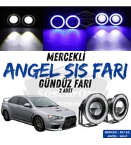 Mitsubishi Lancer 2007-2014 Uyumlu Mercekli Angel Sis Farı Metal 76 mm Mavi Halkalı Gündüz Farı 2 Ad