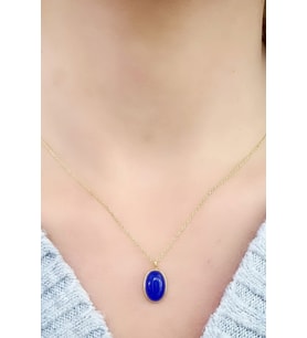 Lapis Lazuli Taşlı 925ayar Gümüş Üzerine Altın Kaplama Tasarım Oval Kolye