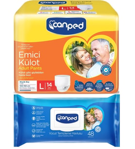 Canped Emici Külot Pants Hasta Yetişkin Bezi L - Büyük - Large 14 Adet - Temizleme Havlusu (2Li Set)