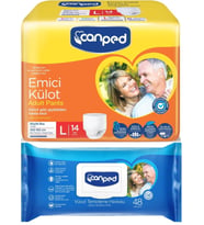 Canped Emici Külot Pants Hasta Yetişkin Bezi L - Büyük - Large 14 Adet - Temizleme Havlusu (2Li Set)