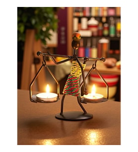 Retro Afrika Temalı Denge Mumluk / Çift Şamdan Tutucu - Masa Dekoru (Yükseklik 14.5 cm)