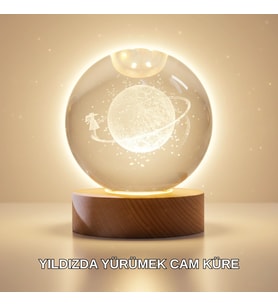 Ahşap Standlı Sarı Işıklı Dekoratif Küre Kız Figürü Tasarım