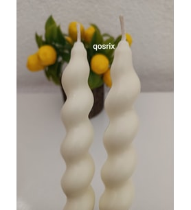qosrix 2'li Açık Krem Italyan Burgulu Şamdan Soya Mumu Doğal Kokulu Uzun Çubuk Konik Burgu Spiral Mum Dekoratif