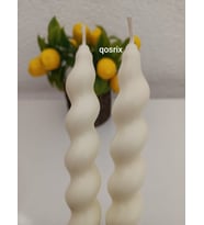 qosrix 2'li Açık Krem Italyan Burgulu Şamdan Soya Mumu Doğal Kokulu Uzun Çubuk Konik Burgu Spiral Mum Dekoratif