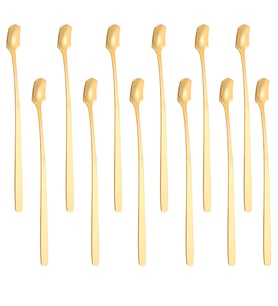 Çelik 17 cm Gold 12 Adet Uzun Kahve ve Smoothie Karıştırma Kaşığı cin577sr-12