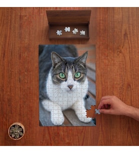 Yeşil Gözlü Kedi Tasarımı 240 Parça Ahşap Puzzle Ahşap Kutuda PD00009