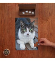 Yeşil Gözlü Kedi Tasarımı 240 Parça Ahşap Puzzle Ahşap Kutuda PD00009