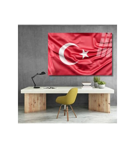 Ay Yıldız Türk Bayrağı Cam Tablo Yatay Duvar Tablosu Ev Ofis Okul Tablosu