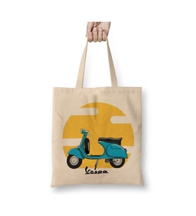 Vespa 02 Beyaz Bez Çanta Uzun Saplı Alışveriş Çantası Plaj Çantası