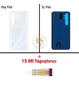 Xiaomi Mi Note 10 Lite Buz Beyazı Arka Pil Kapağı Batarya Kapağı Lazer Kesim + B-7000 Yapıştırıcı