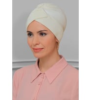 Krem Pratik Hazır Geçmeli Tesettür Bone Fukuro Piliseli Çapraz Büzgülü 1822_40