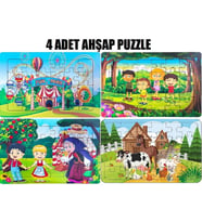 Ritoys Çocuklar Için Eğitici Ve Öğretici Ahşap 24 Parça Renkli Puzzle 4 Adet Set (Karışık)