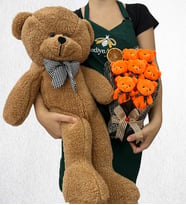 Büyük Boy Kahverengi Peluş Ayıcık ve 7'li Peluş Ayıcık Buketi (Model 5)