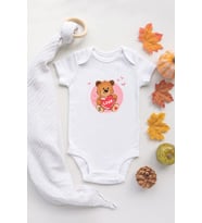 Organik %100 Pamuk Uzun Kollu Beyaz Love 2 Teddy Bear Bebek Body Bebek Badi Çıtçıtlı Zıbın