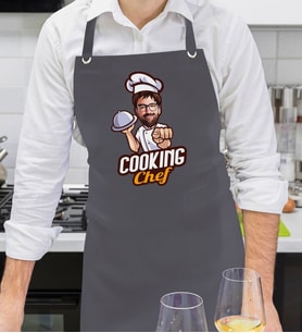 BK Gift Kişiye Özel Erkek Chef Karikatürlü Profesyonel Antrasit Mutfak Önlüğü, Aşçı Önlüğü, Şef Önlüğü, Arkadaşa Hediye-5