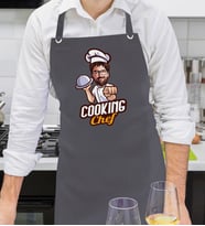 BK Gift Kişiye Özel Erkek Chef Karikatürlü Profesyonel Antrasit Mutfak Önlüğü, Aşçı Önlüğü, Şef Önlüğü, Arkadaşa Hediye-5