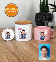 Kişiye Özel Karikatürlü Diş Hekimi Hediye Seti Pastel Fincan, Kalemlik, Anahtarlık Erkek Diş Hekimine Tıp Bayramı Hediyesi (Pembe)