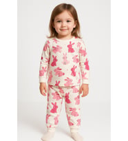 Kız Çocuk Uzun Kollu Pamuklu Desenli Pijama Takımı (Bej)