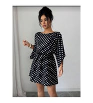 Kadın Puantiyeli örme Krep Mini Elbise (kemersiz)