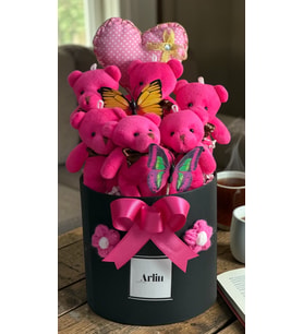 Pembe Silindir Kutuda Aksesuarlı Peluş Ayıcık Buketi / Sevgiliye, yeni doğana, doğum günü, İş terfi,  noel, yılbaşı, yeniyıl ve tüm özel gün hediyesi