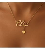 Kişiye Özel 925 Ayar Gümüş Tasarım İsim Sallantılı Kalp Kolye (Gold)