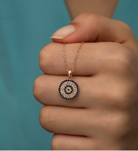 925 Ayar Gümüş Rose Kaplama Nazar Kolye