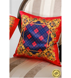 Belize Baskılı Saten Kumaş Kırmızıya Siyah Kırlent Kılıfı 45x45 Cm- 1443