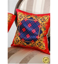 Belize Baskılı Saten Kumaş Kırmızıya Siyah Kırlent Kılıfı 45x45 Cm- 1443